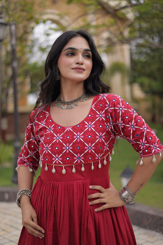 Maroon Cotton Gown with Mirror Work ClothsVilla
