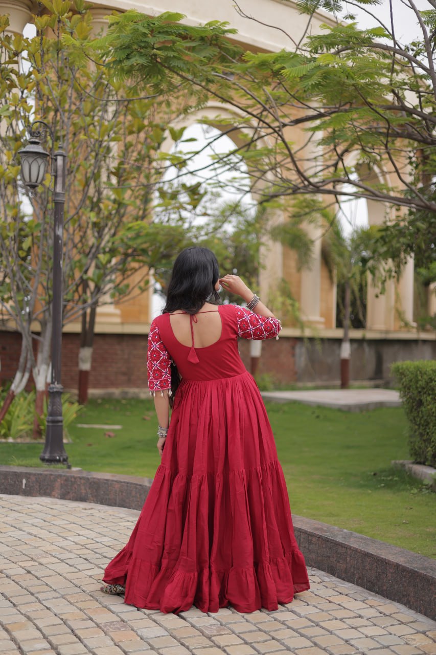 Maroon Cotton Gown with Mirror Work ClothsVilla