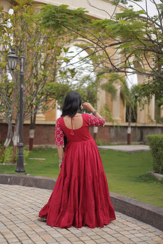 Maroon Cotton Gown with Mirror Work ClothsVilla