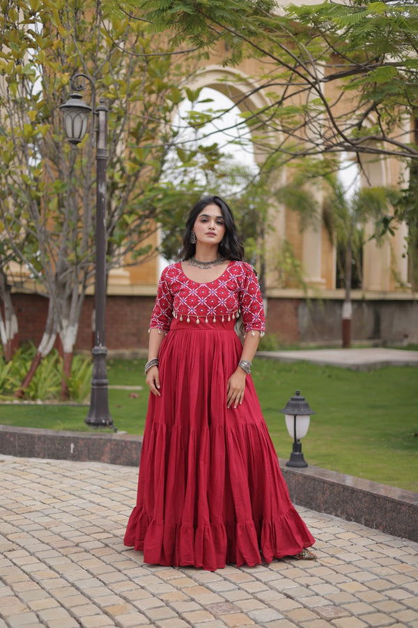 Maroon Cotton Gown with Mirror Work ClothsVilla