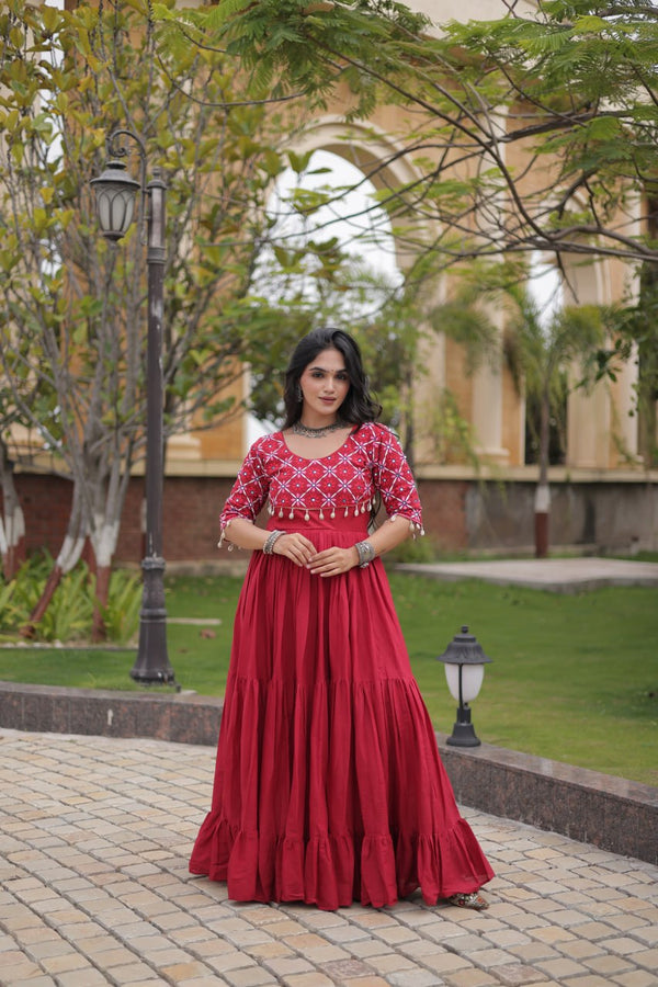 Maroon Cotton Gown with Mirror Work ClothsVilla