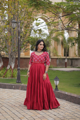 Maroon Cotton Gown with Mirror Work ClothsVilla