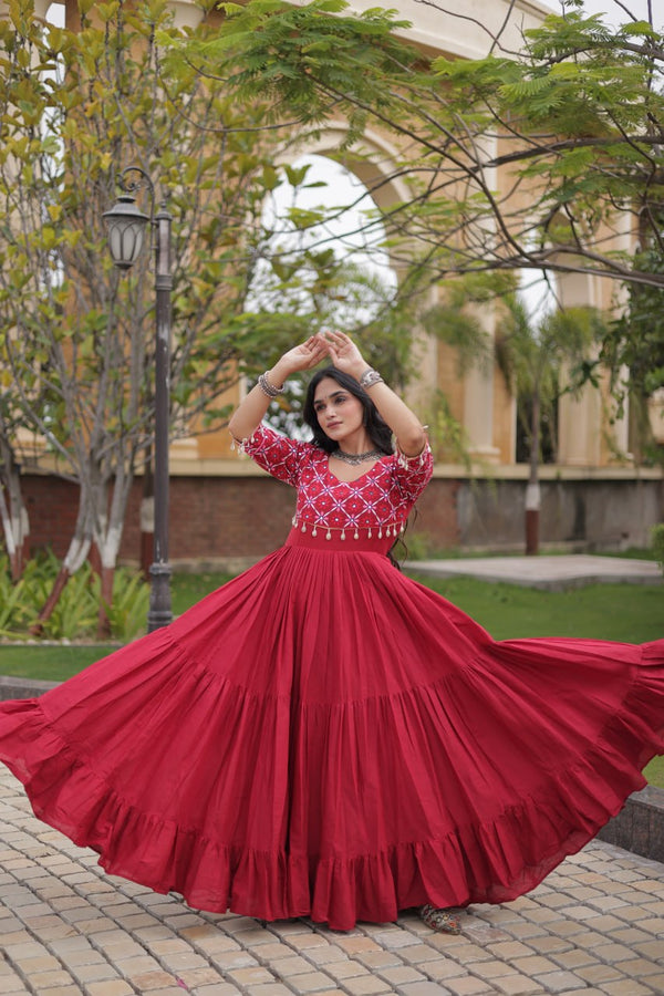 Maroon Cotton Gown with Mirror Work ClothsVilla