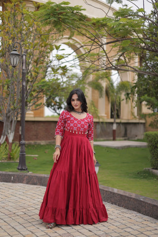Maroon Cotton Gown with Mirror Work ClothsVilla