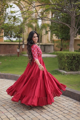 Maroon Cotton Gown with Mirror Work ClothsVilla