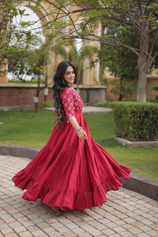 Maroon Cotton Gown with Mirror Work ClothsVilla