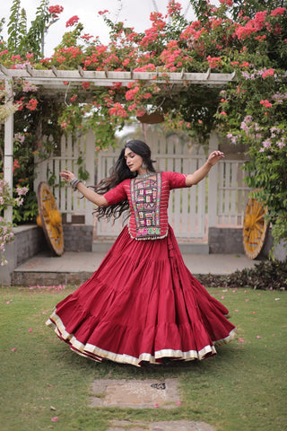 Maroon Cotton Lehenga with Kutchi Patchwork ClothsVilla