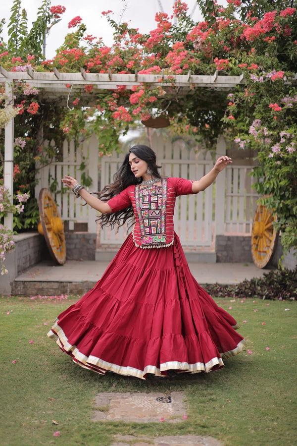 Maroon Cotton Lehenga with Kutchi Patchwork ClothsVilla