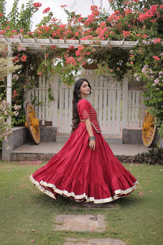Maroon Cotton Lehenga with Kutchi Patchwork ClothsVilla