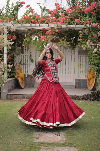 Maroon Cotton Lehenga with Kutchi Patchwork ClothsVilla
