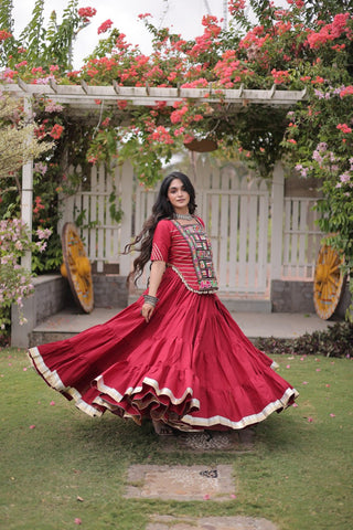 Maroon Cotton Lehenga with Kutchi Patchwork ClothsVilla