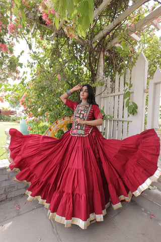 Maroon Cotton Lehenga with Kutchi Patchwork ClothsVilla