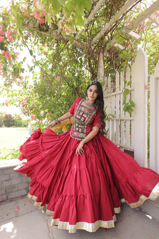 Maroon Cotton Lehenga with Kutchi Patchwork ClothsVilla