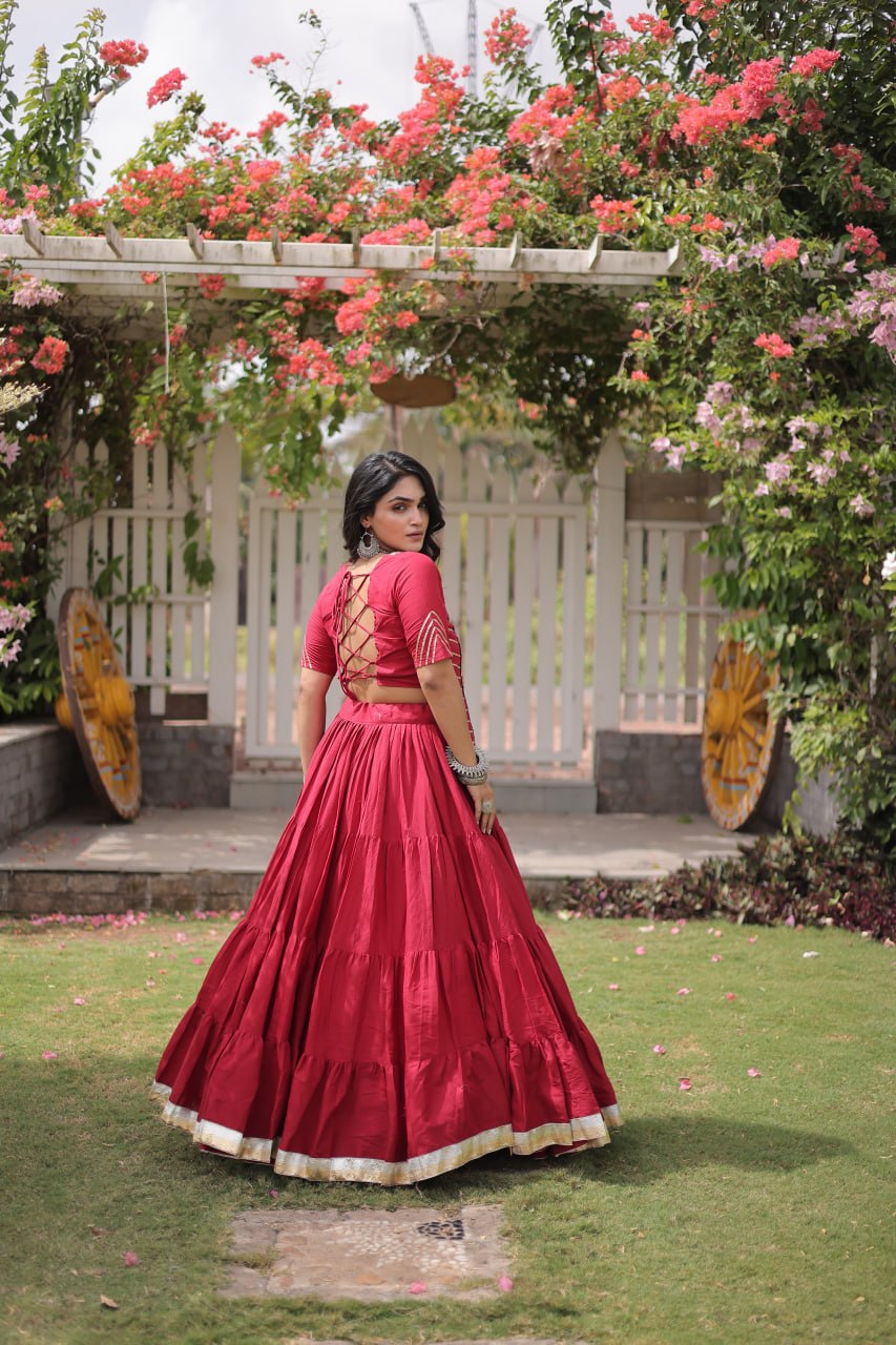 Maroon Cotton Lehenga with Kutchi Patchwork ClothsVilla