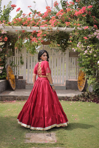 Maroon Cotton Lehenga with Kutchi Patchwork ClothsVilla