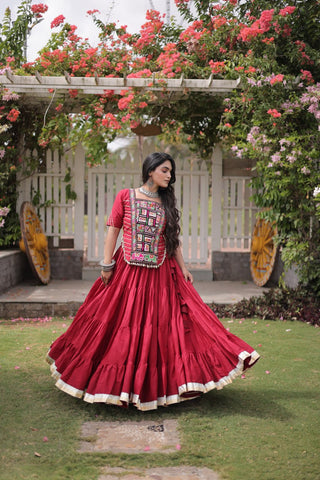 Maroon Cotton Lehenga with Kutchi Patchwork ClothsVilla