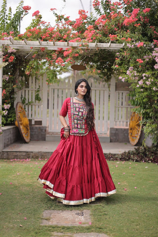 Maroon Cotton Lehenga with Kutchi Patchwork ClothsVilla