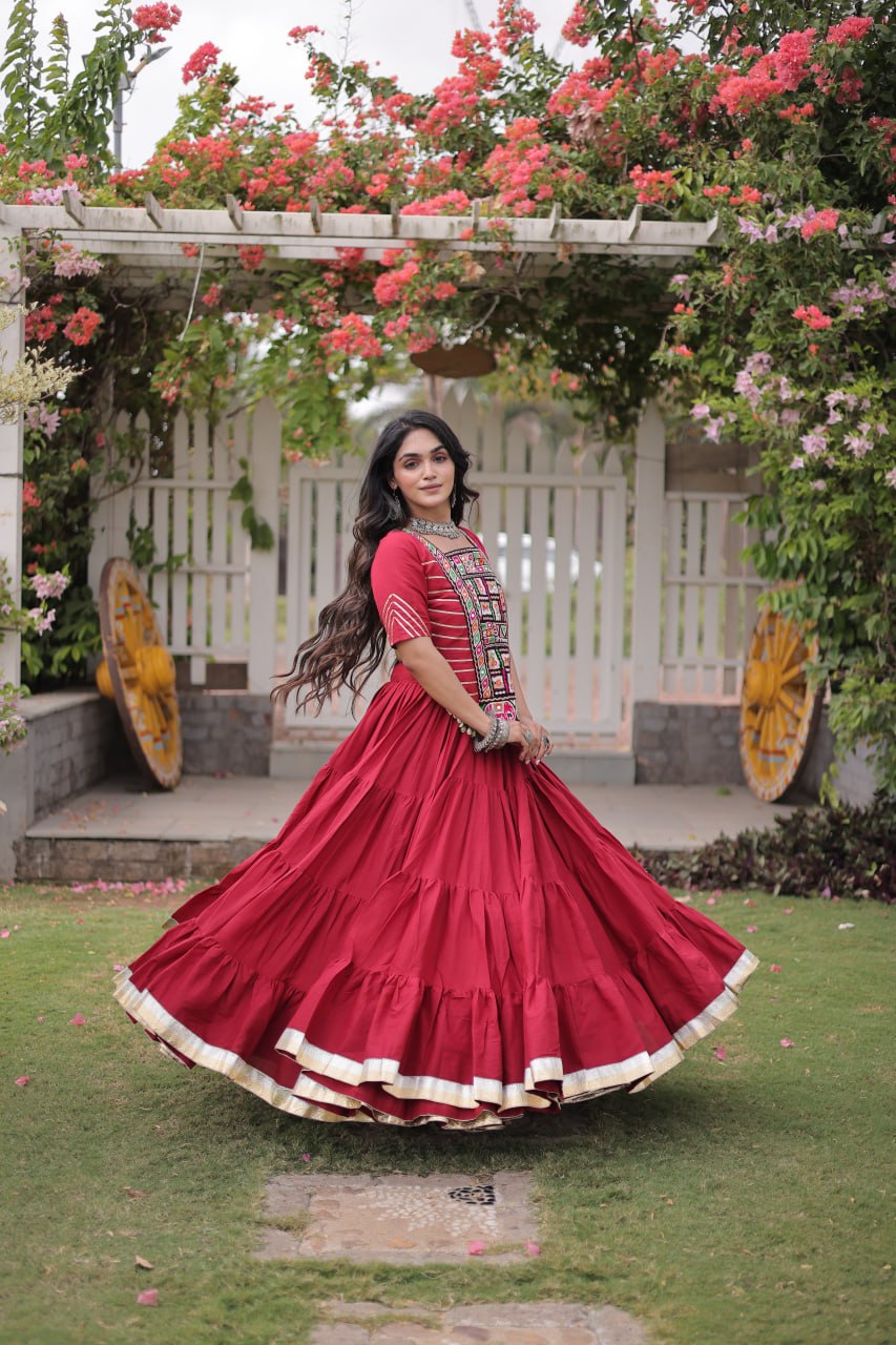 Maroon Cotton Lehenga with Kutchi Patchwork ClothsVilla