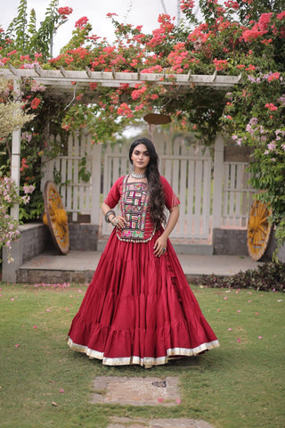 Maroon Cotton Lehenga with Kutchi Patchwork ClothsVilla