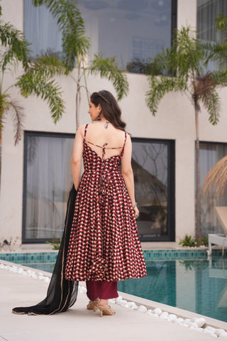 Maroon Cotton Printed Anarkali Suit ClothsVilla
