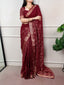 Maroon Cotton Zari Weaving Saree ClothsVilla