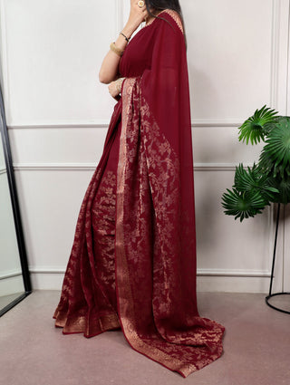 Maroon Cotton Zari Weaving Saree ClothsVilla