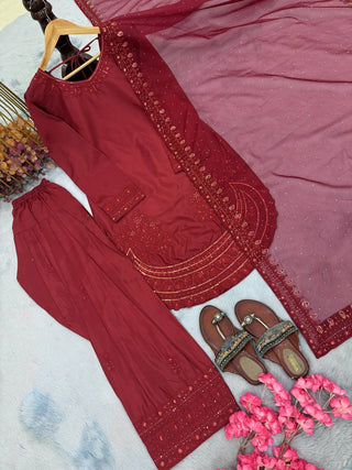 Maroon Crepe Farshi Palazzo Suit ClothsVilla