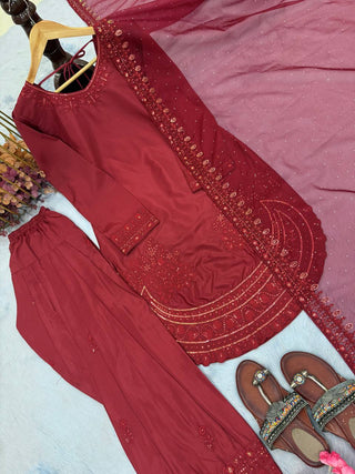 Maroon Crepe Farshi Palazzo Suit ClothsVilla