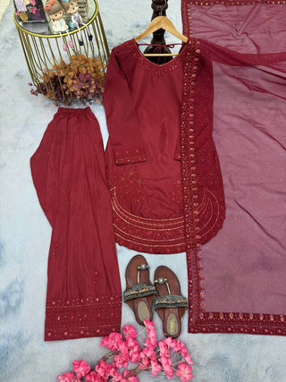 Maroon Crepe Farshi Palazzo Suit ClothsVilla