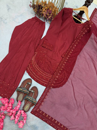 Maroon Crepe Farshi Palazzo Suit ClothsVilla