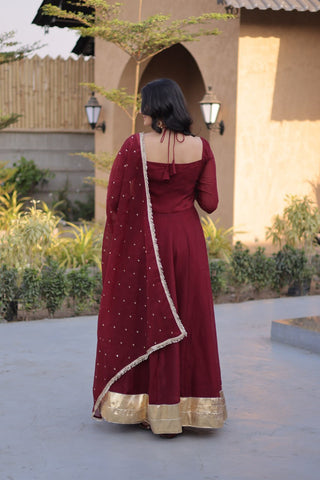 Maroon Crunchy Gown with Rich Mirror Lace Work ClothsVilla