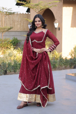 Maroon Crunchy Gown with Rich Mirror Lace Work ClothsVilla