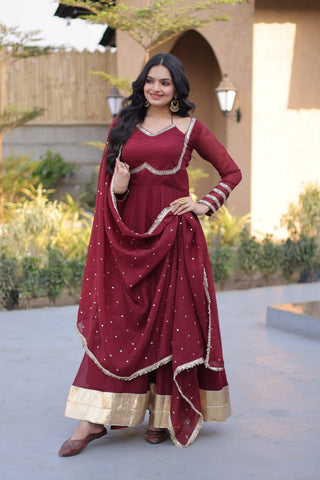 Maroon Crunchy Gown with Rich Mirror Lace Work ClothsVilla