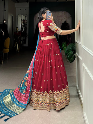 Maroon Dazzle with Every Drape – Georgette Embroidered Lehenga Set ClothsVilla