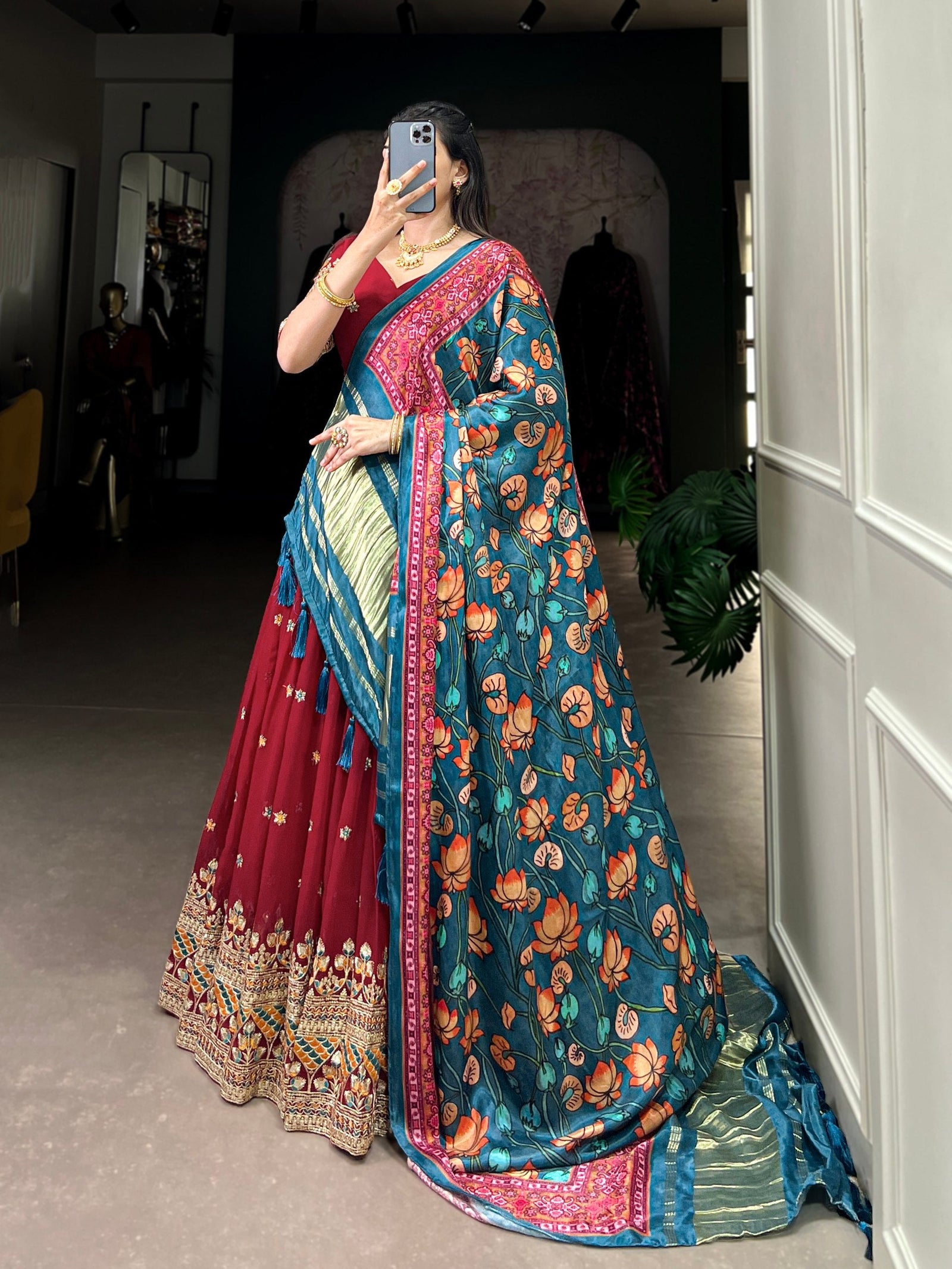 Maroon Dazzle with Every Drape – Georgette Embroidered Lehenga Set ClothsVilla