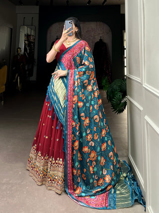 Maroon Dazzle with Every Drape – Georgette Embroidered Lehenga Set ClothsVilla