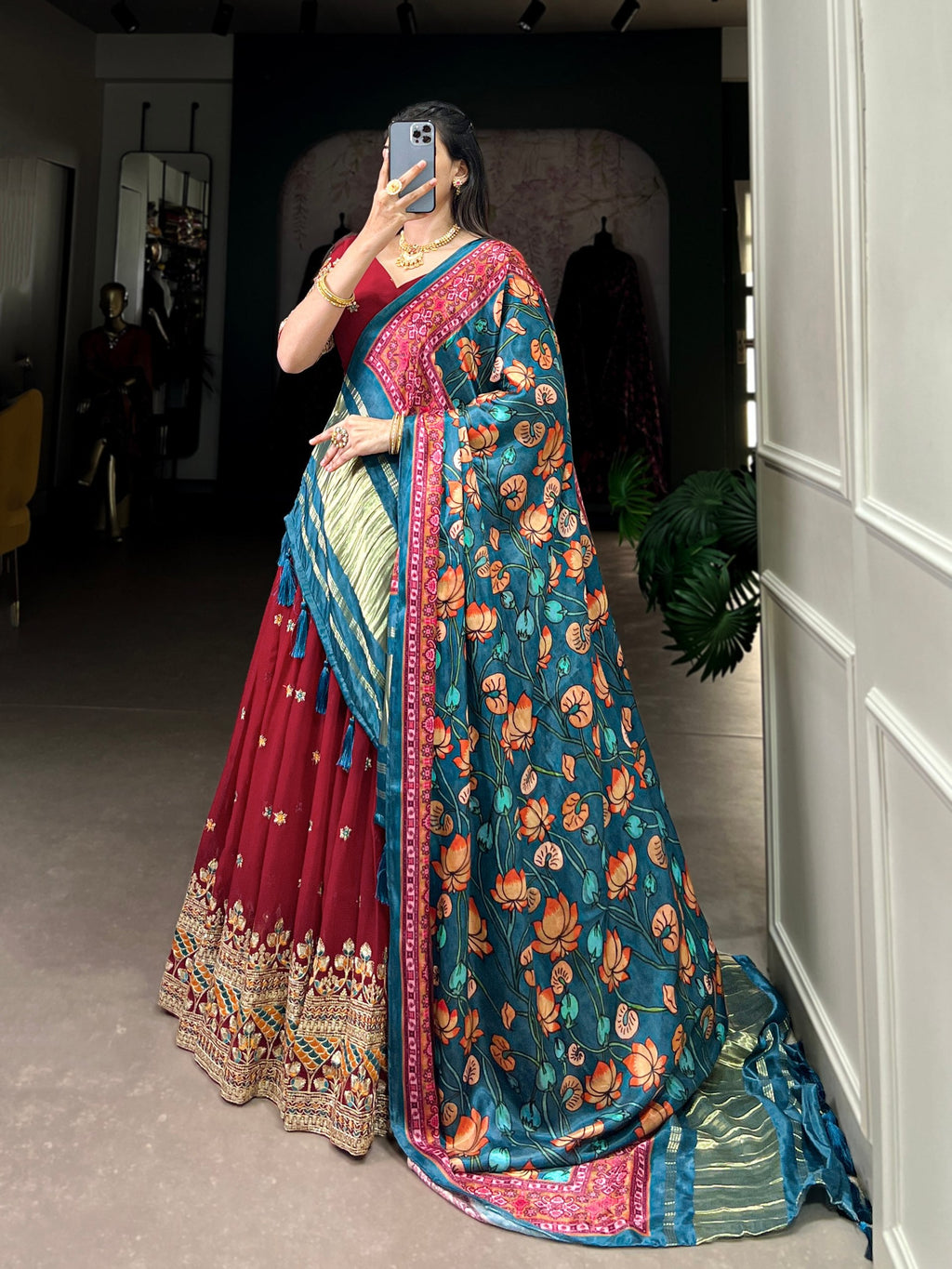 Maroon Dazzle with Every Drape – Georgette Embroidered Lehenga Set ClothsVilla
