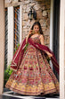 Load image into Gallery viewer, Maroon Designer Digital Printed Jimmy Organza Anarkali Gown Set with Lace Dupatta ClothsVilla