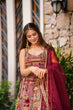 Load image into Gallery viewer, Maroon Designer Digital Printed Jimmy Organza Anarkali Gown Set with Lace Dupatta ClothsVilla