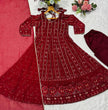 Load image into Gallery viewer, Maroon Designer Faux Blooming Embroidered Gown Set with 3mm Sequins, Zari Work, Matching Pant &amp; Faux Georgette Dupatta – Fully Stitched Festive &amp; Party Wear ClothsVilla