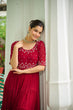 Load image into Gallery viewer, Maroon Designer Faux Blooming Embroidered Gown with Bead Work ClothsVilla