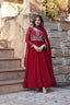 Maroon Designer Faux Blooming Gown with Sequins & Beads Embroidery ClothsVilla