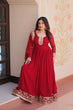 Load image into Gallery viewer, Maroon Designer Faux Georgette Gown with Zari &amp; Sequins Embroidery and Embroidered Dupatta – Luxury Ethnic Set ClothsVilla