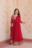 Maroon Designer Faux Georgette Gown with Zari & Sequins Embroidery and Embroidered Dupatta – Luxury Ethnic Set ClothsVilla