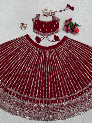 Maroon Designer Faux Georgette Lehenga Choli Set Semi-Stitched Thread & Sequin Work ClothsVilla