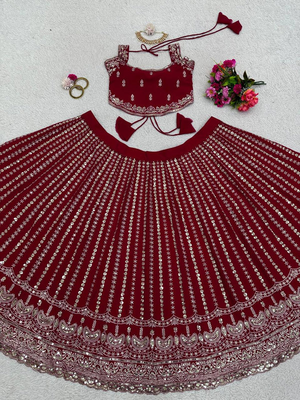 Maroon Designer Faux Georgette Lehenga Choli Set Semi-Stitched Thread & Sequin Work ClothsVilla