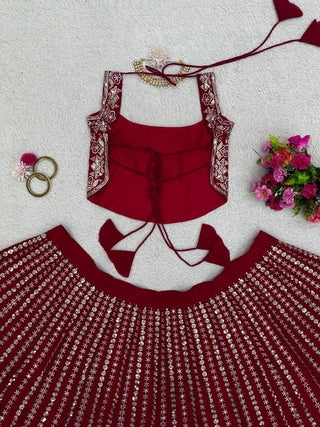 Maroon Designer Faux Georgette Lehenga Choli Set Semi-Stitched Thread & Sequin Work ClothsVilla
