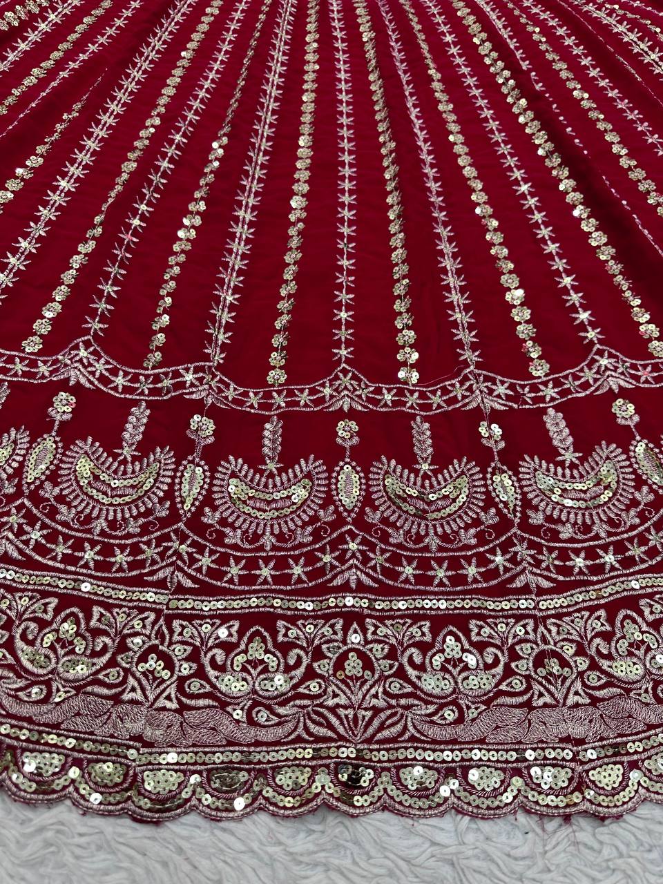 Maroon Designer Faux Georgette Lehenga Choli Set Semi-Stitched Thread & Sequin Work ClothsVilla