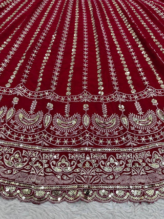 Maroon Designer Faux Georgette Lehenga Choli Set Semi-Stitched Thread & Sequin Work ClothsVilla