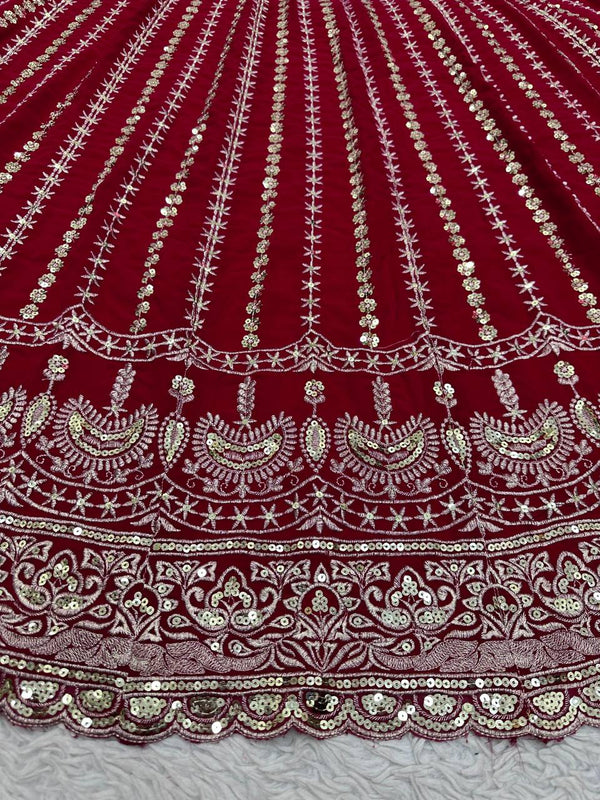 Maroon Designer Faux Georgette Lehenga Choli Set Semi-Stitched Thread & Sequin Work ClothsVilla
